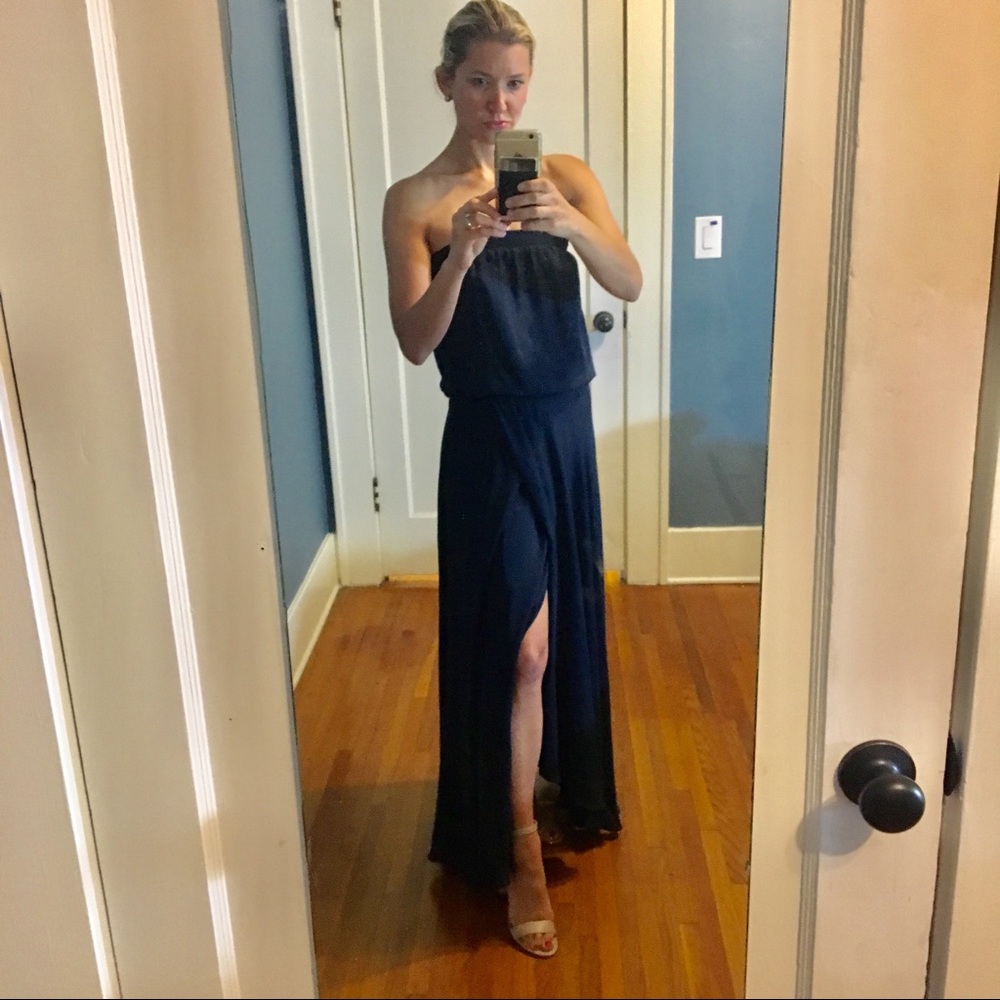 Haute Hippie Strapless Silk Maxi Dress Navy